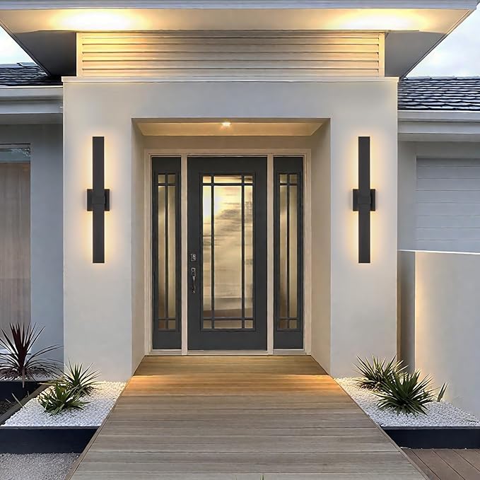 Modern Outdoor Wall Light 3CCT Dimmable LED Outdoor Sconce Lights with Remote Control(3000K 4000K 6000K), 27.2" Black Outside Light Fixtures for House Front Door Garage Porch & Patio