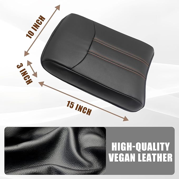 Muslogy Center Console Cover Compatible with Honda Pilot 2023 2024 2025, 2024-2026 Ridgeline/Passport Accessories Armrest Pad Lid Cushion Console Protector Vegan Leather Extra Soft(Black/Orange Trim)