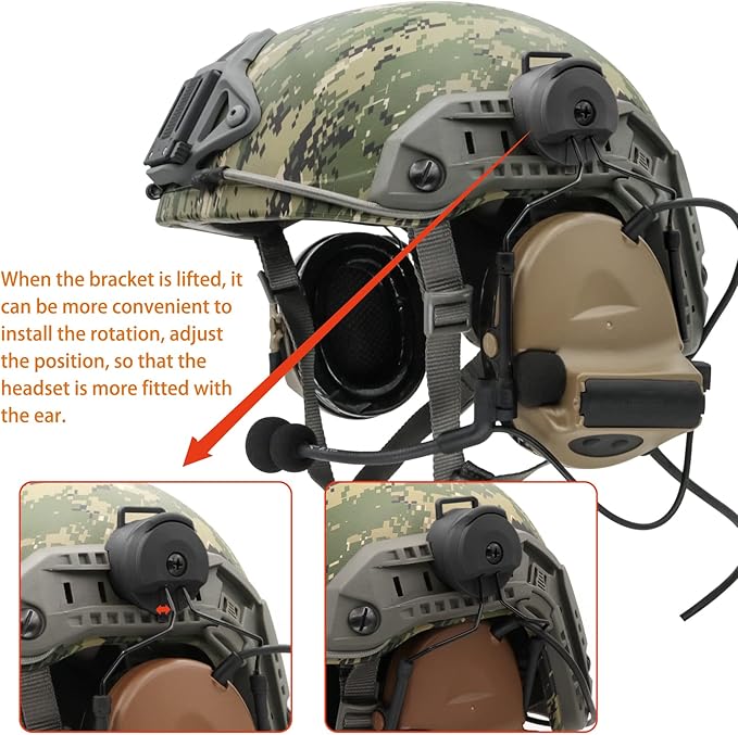 COMTA 2 Helmet-Type Tactical Headset with U94 PTT 2pin，Noise Canceling Headphones，for Airsoft Hunting Shooting