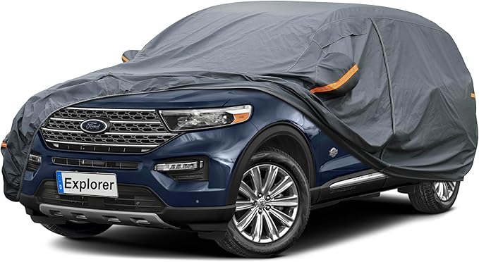 Premium Car Cover Custom Fit Ford Explorer (1995-2025), 16 Layers Heavy Duty Car Cover Waterproof All Weather with Zipper Door for Sun Rain Snow Dust Uv Protection