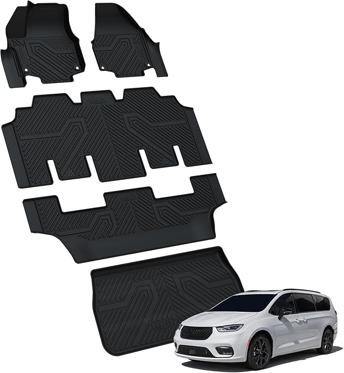 LASFIT Floor Mats&Cargo Mat Fit for Chrysler Pacificar 2017-2025 7-Seater(Not Hybrid)/Chrysler Voyager 2020-2025, All Weather TPE Fit Floor Liner for Pacifica & Voyager 3 Row Car Mats&Cargo Liner