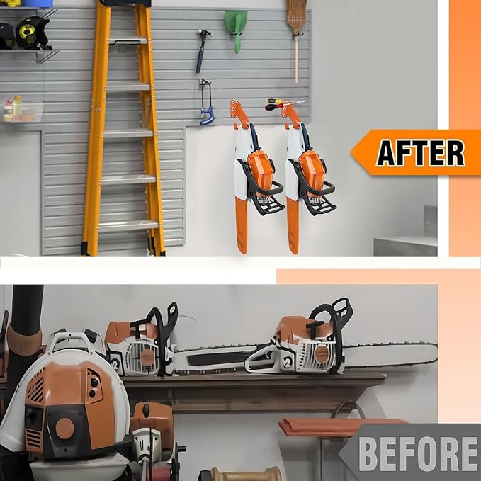 Chainsaw Hanger - 1Pack/2 Pack Chainsaw Holder, Heavy Duty Chainsaw Wall Mount, Garage Organization Garage Storage Shed Organizer Mounted Chainsaw Rack Tool Racks (1, Orange)