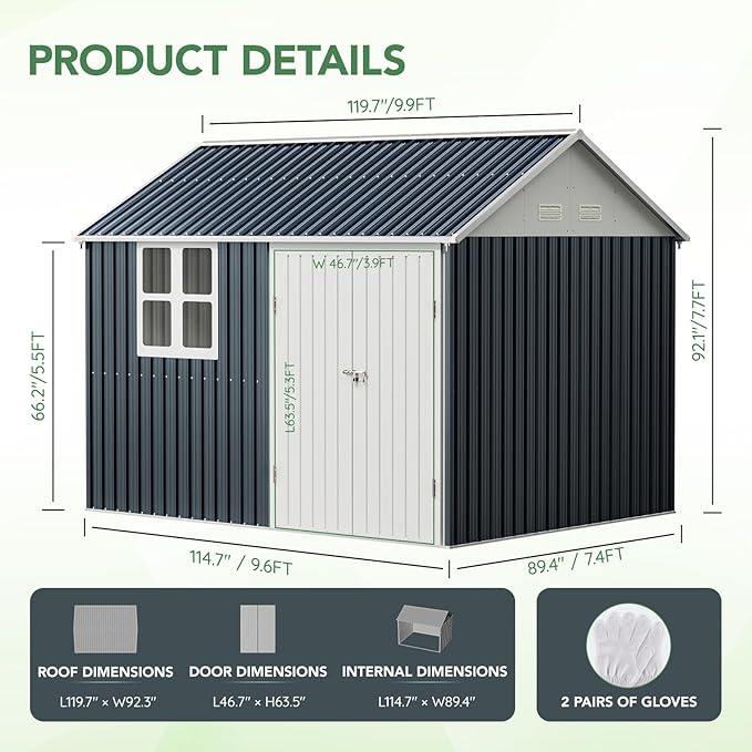 10X8FT Outdoor Steel Storage Shed with Lockable Doors, One Window,Ideal for Garden, Backyard, Patio Storage