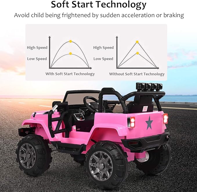 Costzon Ride On Car, 12V Battery Powered Electric Ride On Truck w/Parental Remote Control, LED Lights, Double Open Doors, Safety Belt, Music, MP3, Spring Suspension (Pink)