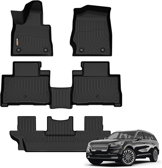 Binmotor-Floor Mats for Lincoln Aviator 2020-2025 (6 Passenger), All Weather Mats for Lincoln Aviator Rubber Liners, Aviator Car Mats Accessories