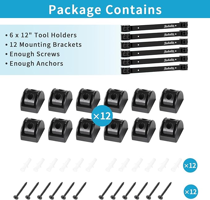 6 Pieces 12" Magnetic Tool Holder Strip, Black Magnet Bar, Metal Tool Organizer Rack for Garage Organization, Easy To Install in Workshop, Mounting Screws Included