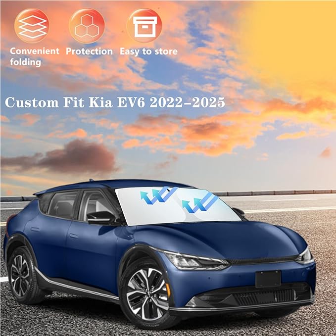 Windshield Sun Shade for Kia EV6 2022 2023 2024 2025 Custom Fit Foldable Front Window Sunshade Sun Visor Protector Block UV Rays Keep Your Car Cooler