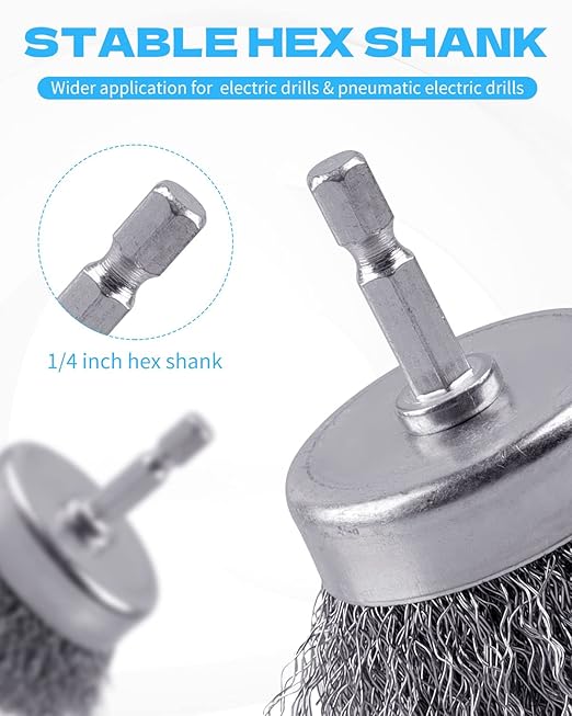 60 Pack Rocaris Carbon Steel Wire Wheel Brush Set - Cup, Wheel, and Pen Brushes With 1/4-Inch Hex Shank for Rust Removal, Corrosion and Scrub Surfaces
