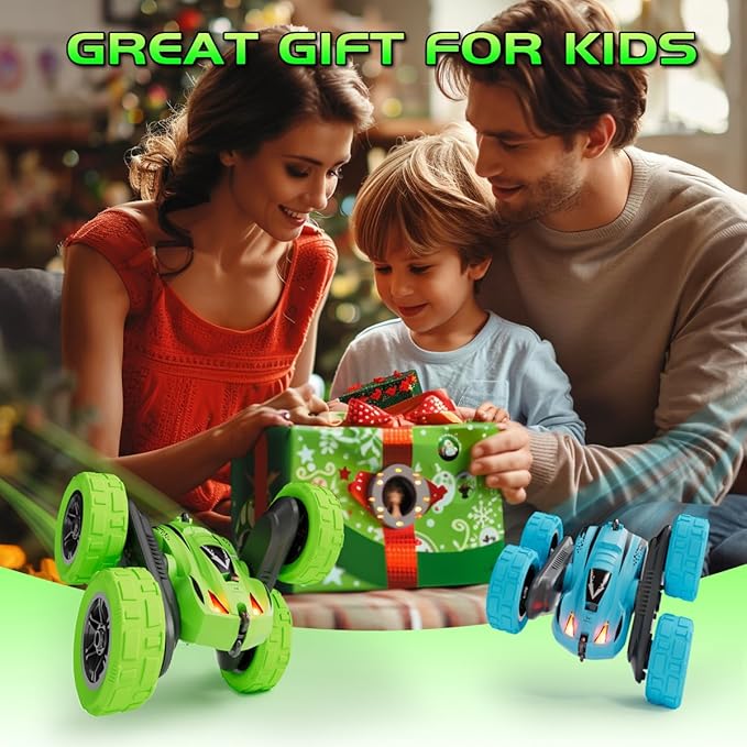 Remote Control Car for 6-12 Year Old Double Sided 360°Rotating 4WD RC Cars with Headlights 2.4GHz Rechargeable Electric Stunt Race Car Toy for Boys Girls Birthday Gifts(Blue)