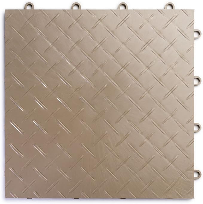 RaceDeck Diamond Plate Design, Durable Interlocking Modular Garage Flooring Tile (Single Tile), Beige