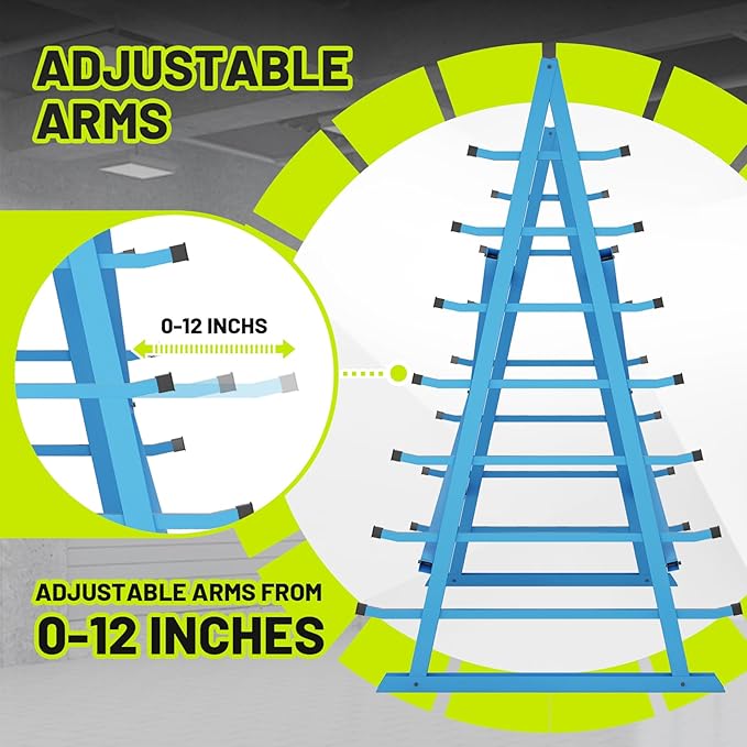 Horizontal Lumber Storage Rack, Heavy Duty 2000 LBS, 60” W x 66” H x 40” D, 7-Tier Metal Garage Shelf with Adjustable Arms for Wood, Pipes, and Building Materials