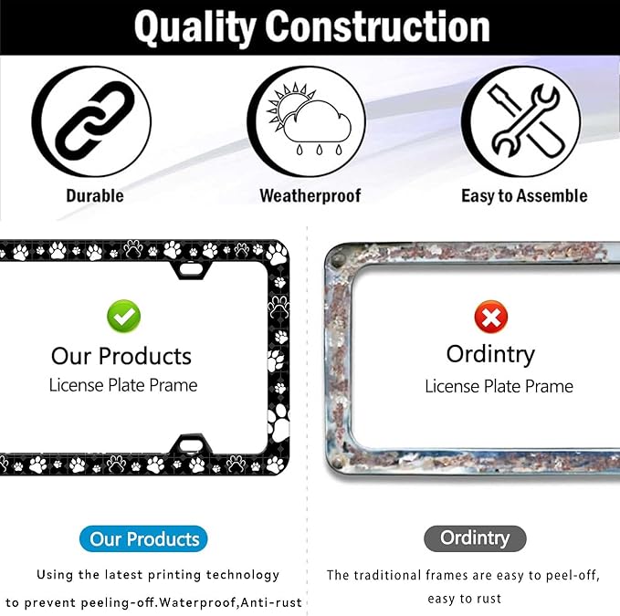 2 Pieces Paw Print License Plate Frames for Men and Women, Dog Paw Decorative Car Accessories (Dog Cat Paw-2pc)