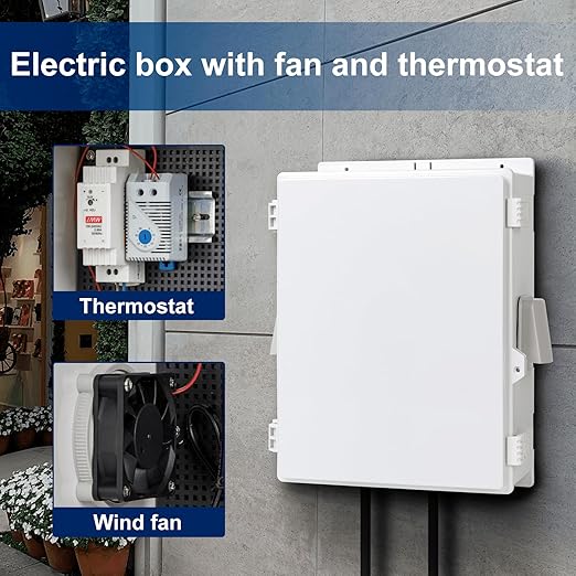 Outdoor Electrical Junction Box, ABS Water Resistant Enclosure with Internal Mounting Panel & Hinged Cover (16"H* 12"L* 5.9"W & Thermostat)