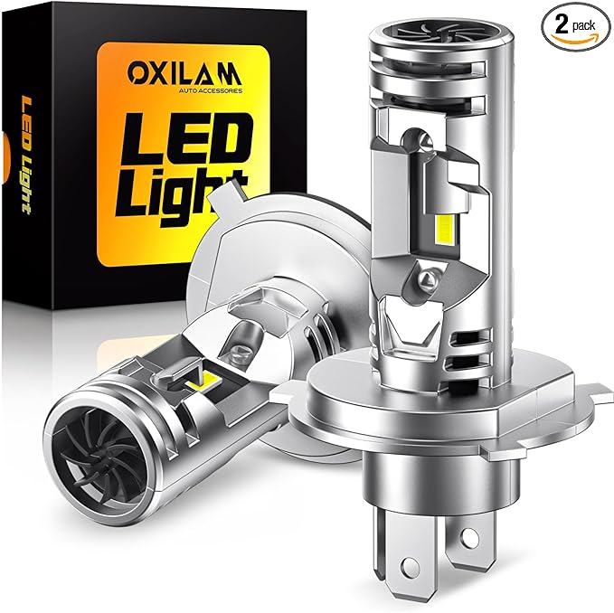 OXILAM H4 9003 LED Upgrade Bulbs, 36000LM 6500K White, 800% Brighter, Built-in CANbus, No Flicker, 3-Min Quick Fit, 2pcs