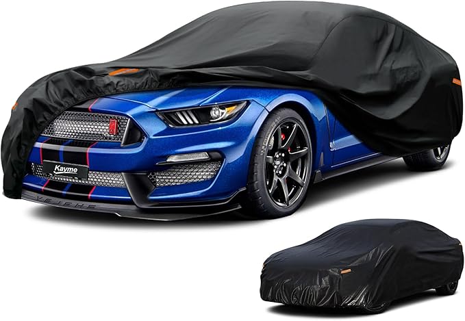 Kayme 7 Layers Car Cover Waterproof All Weather for Automobiles, Outdoor Full Coupe Cover Rain Sun UV Protection, Universal Fit for Ford Mustang, Chevy Camaro, Jaguar XK, XKR, Etc. (186-193 inch)