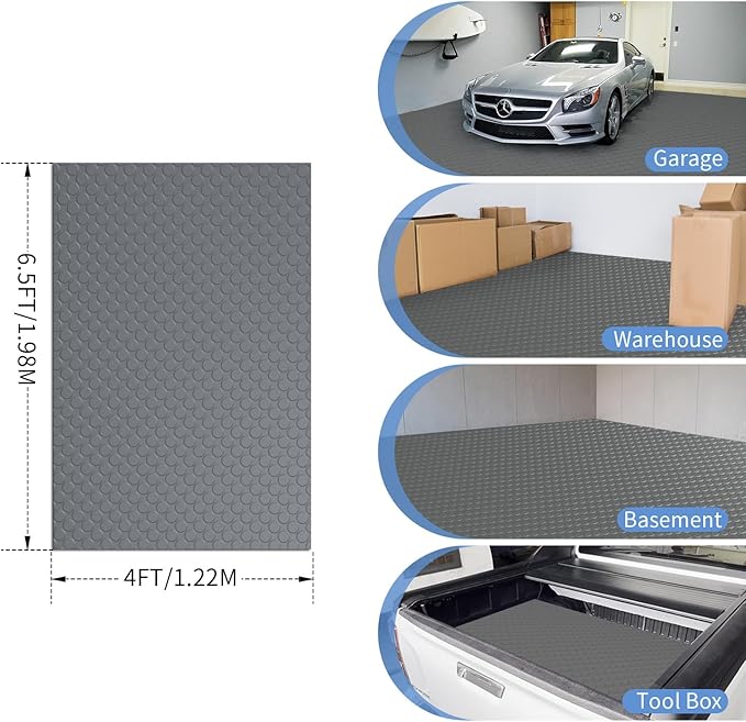 Premium Garage Floor Mat, Commercial Grade Heavy Duty Parking Mat for Garage Floor, Golf Cart Parking, Water/Stain Resistant Floor Runner (Grey Coin, 4 x 6.5 Feet)