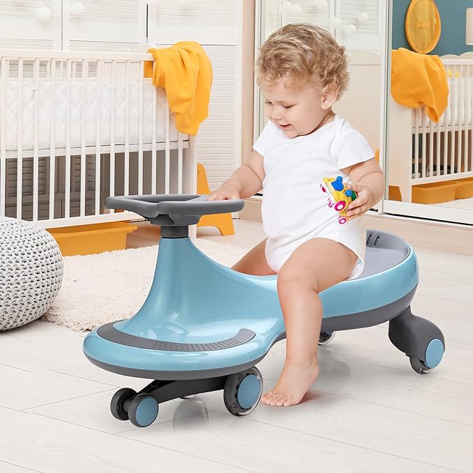 HONEY JOY Wiggle Car, 2 in 1 Swing Car for Kids, LED PU Flashing Wheels, No Batteries, Music, Gears or Pedals, Uses Twist, Turn, Ride On Toy for Toddlers Boys Girls 3 Years and Up (Blue)
