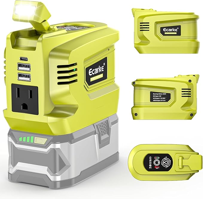 Power Inverter Compatible with Ryobi 18V Battery,2PCS Ecarke 200W Portable Power Supply Inverter,DC 18V to AC 110V~120V Power Station with 2 USB&AC Battery Powered Outlet 2 USB-A & 1 Type-C