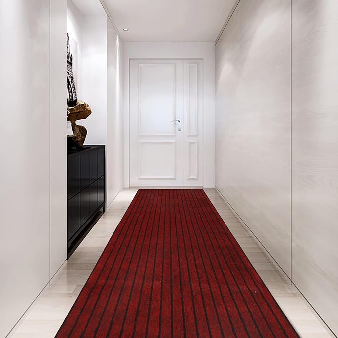 Custom Size Backed Non-Slip Area Rugs Runner, Easy Clean, Waterproof Runner Rugs for Hallway Entryway, Kitchen, Laundry, 3FT x 23FT, Red Stripe