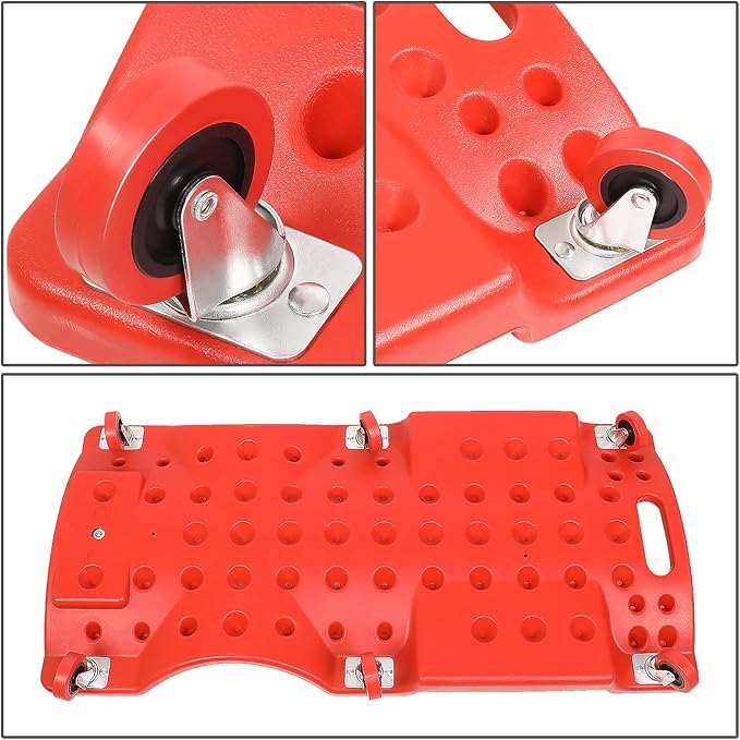 DNA MOTORING TOOLS-00201 36" L X 17" W x 4.25" H Vehicle Repair Low Profile Automotive Creeper w/Padded Headrest, Red