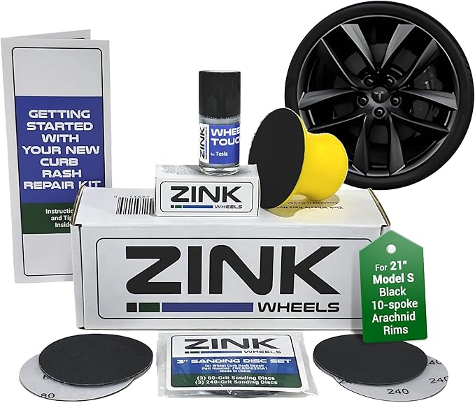 Premium Tesla Wheel Curb Rash Repair Kit for Model S 21-inch Black Arachnid Rims - DIY Kit with Color-matched Touch Up Paint - Made in USA