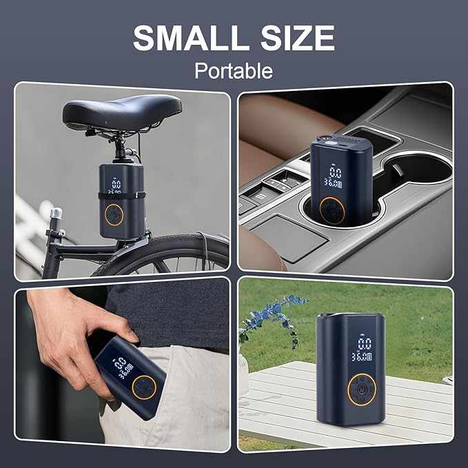 Tire Inflator Portable Air Compressor Cordless Rechargeable Mini Air Pump, with Digital Pressure Gauge & LED Lights, 150PSI Max Tire Pump for Motorcycles Bikes Cars Balls