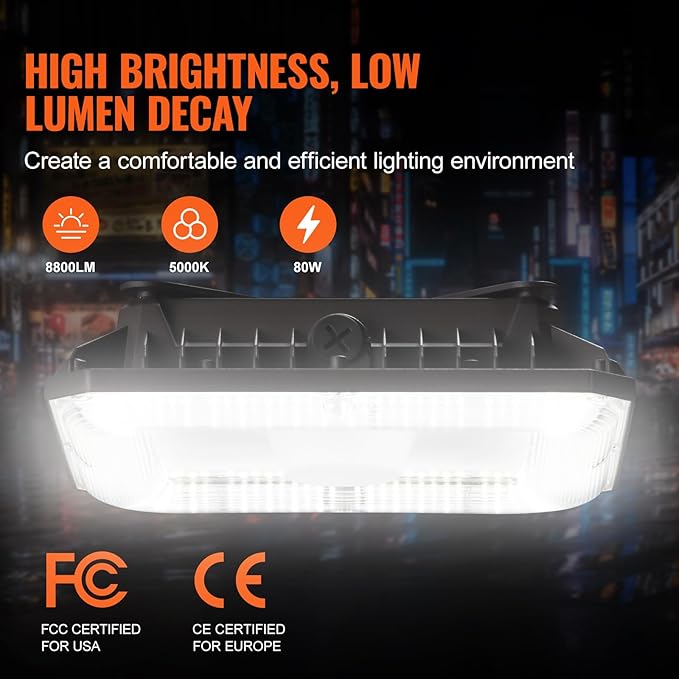 VEVOR 4 Pack LED Canopy Lights, 80W, 8800LM 5000K Daylight Commercial Industrial Outdoor Canopy Lights, 10.08"x10.08" Surface Mount Ceiling Lighting for Gas Station Warehouse Garage Street Shop, IP65
