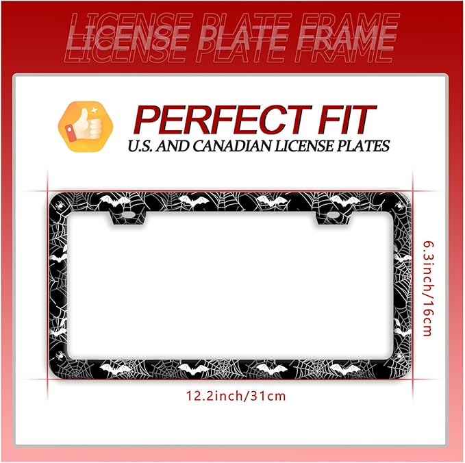 Bat Spider Web License Plate Frame Funny Gothic License Plate Frames Stainless Steel Accessories Cars Decor with 2 Holes and Screws Fits Standard Us Ca Vehicles License Plate Holder 12.2 X 6 Inch