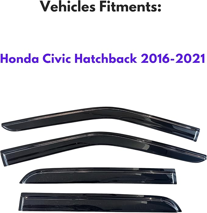 KPY Window Visor Compatible with Honda Civic Hatchback 2016-2021, 4PC Rain Guard Side Window Vent Deflectors Tape-On Mugen Style, 2016 2017 2018 2019 2020 2021 (Type-R EX EX-L LX Sport Touring)