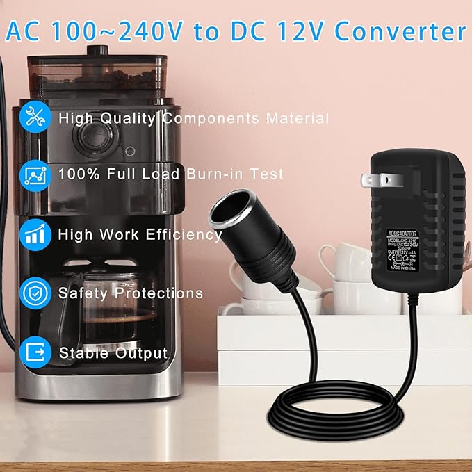 inShareplus 12V 1A 12W AC to DC Converter, 12 Volt Cigarette Lighter Adapter, AC 100~240V to DC 12V Car Lighter Adapter to Wall Outlet Adapter, 12V Power Supply for Car Devices (MP3, Fan, Dash Cam)