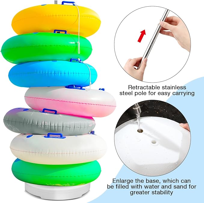 Pool Float Storage Rack 13 x 78 Inch Pool Float Holder Stainless Steel Equipment Holder Water Filling Base Portable Scalable Outdoor Rack for Swimming Outdoor Storage(White)