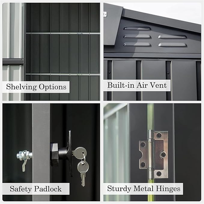 IKERY Galvanized Steel Storage Shed 10' x 8' with Lockable Door - Extra Large Metal Garden Shed for Bikes, Tools, Trash Cans - Backyard & Patio - Dark Gray