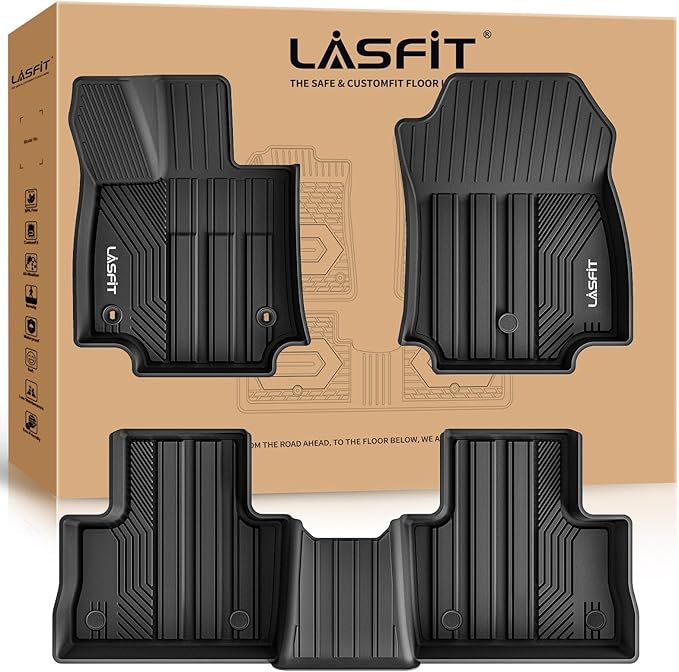 LASFIT Floor Mats for Toyota RAV4 2019-2024 2025(Not Fit Hybrid) All Weather Mats for Toyota RAV 4 LE/XLE/Limited/TRD/Adventure TPE Custom Fit Floor Liner Front and Rear 2 Row Car Mats, Black