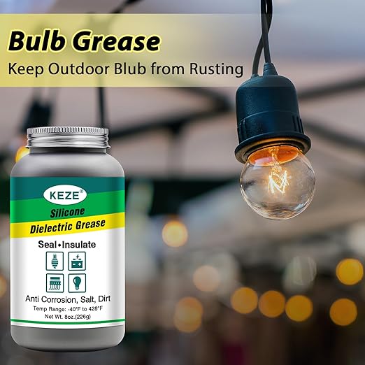 Keze Silicone Dielectric Grease Automotive Die Electric Grease Spark Plug Light Bulb Sockets Battery Terminal Electrical Contact Paste for Marine Against Salt, Dirt Corrosion Brush Top Can, 8 Oz