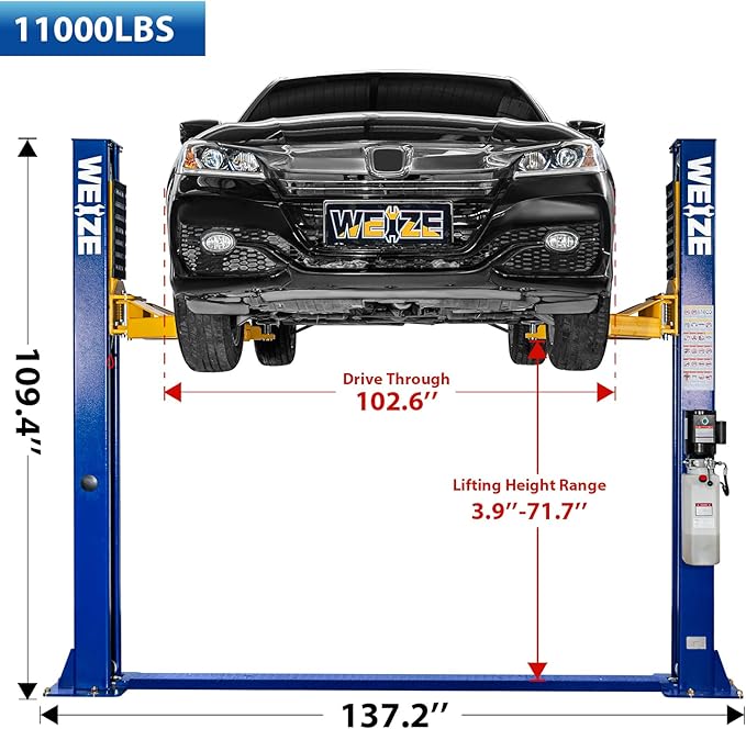 WEIZE 11000lbs Two Post Lift Auto Lift 2-Post Lift Car Lift Auto Lift 2 Post Lift Truck Clear Floor Hoist