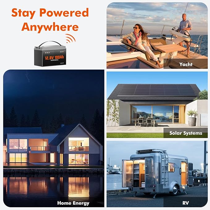 12V 100Ah LiFePO4 Bluetooth Battery Group31,Low Temp Protection, Built-in Smart 100A BMS, 5000+ Cycles, 1.28 kWh Energy, Perfect for Solar, Off-Grid, RV, Trailer, Trolling Motor, Home Backup