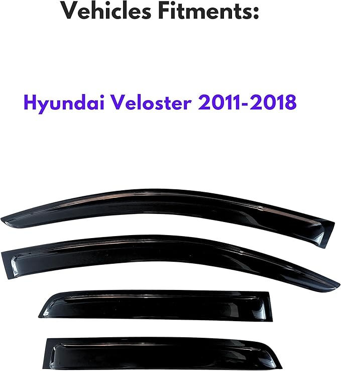 KPY Window Visor Compatible with Hyundai Veloster 2012-2018, 4PC Rain Guard Side Window Vent Deflectors Tape-On Style, 2012 2013 2014 2015 2016 2017 2018