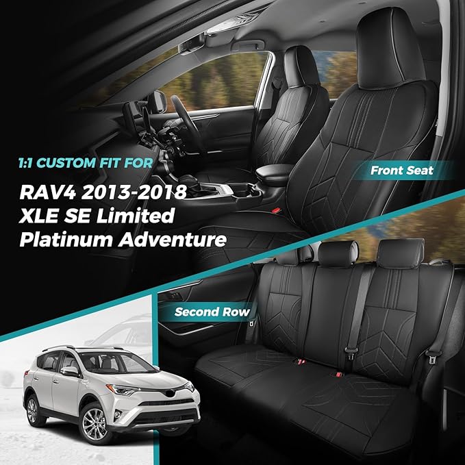 for Toyota RAV4 Seat Covers 2013 2014 2015 2016 2017 2018 RAV 4 XLE SE Limited Platinum Adventure (not for LE&Hybrid) - Custom Leather Car Seat Covers Full Set - Black