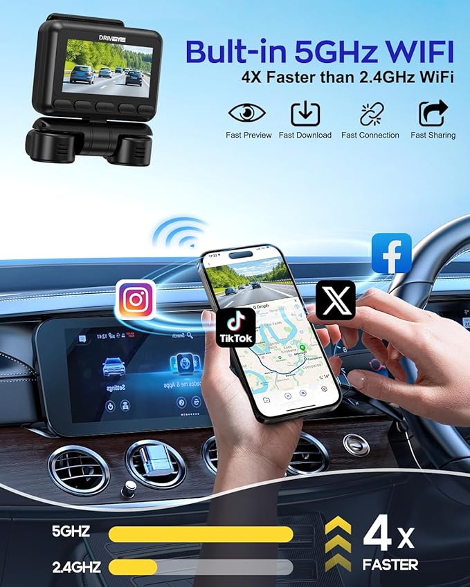 4K Dash Cam 360° View,4 Channel Front and Rear Dash Camera for Cars,Built-in 5GHz Wi-Fi GPS, Voice Control, Free 128G Card,Night Vision,24H Parking Mode,G-Sensor