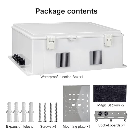Outdoor Electrical Junction Box with High Power Outlet, ABS Water Resistant Enclosure with Internal Mounting Panel & Hinged Cover. (18.1" H* 12.6" L* 6.3" W & Outlet)