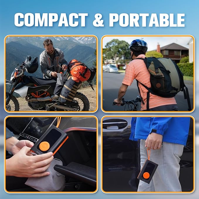 Tire Inflator Portable Air Compressor for Car Tires - 150PSI Cordless Air Pump with Pressure Gauge, LED Light & Auto Shutoff - Fast Pump for Motorcycle, Bike, Balls, Sports Equipment