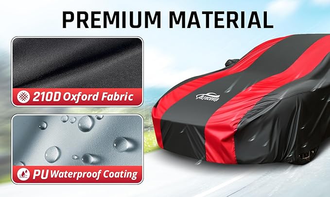 Waterproof Car Cover with Red Stripe Design,Outdoor/Indoor Car Cover for Automobiles All Weather Waterproof Universal Fit Audi A8L, Lexus LS500, Jaguar XJ,Benz S-Class