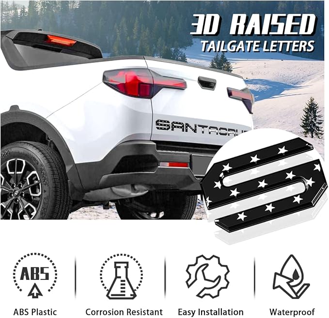 Tailgate Inserts Letters Compatible for 2022 2023 2024 2025 Santa Cruz 3D Raised & Strong Adhesive Decals Letters Rear Emblem Decal Sticker Compatible for Santa Cruz Accessories-Black American Flag