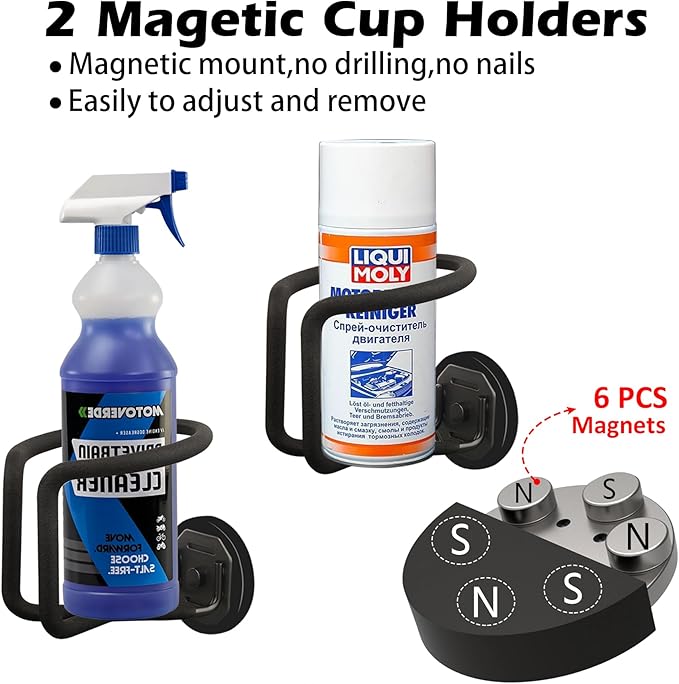 MUTUACTOR Magnetic Cup Holder Heavy Duty, 2PCS Non-stractch Magnetic Water Bottle Holder for Tractor, Large Capacity Magnetic Mount Tractor Cup Holder for Fridge Tool Cart Work Bench