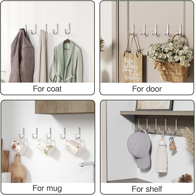 Wall Hooks for Hanging Towel/Coat - 22LB Screw in Metal Hanger Wall Mount, for Outdoor, Closet, Door, Bathrooms, for Backpack, Robe, Silver 5 Pack