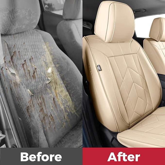 Beige Car Seat Covers Full Set - Waterproof Leather Car Seat Protector Universal Fit Altima Murano Accord Avalon