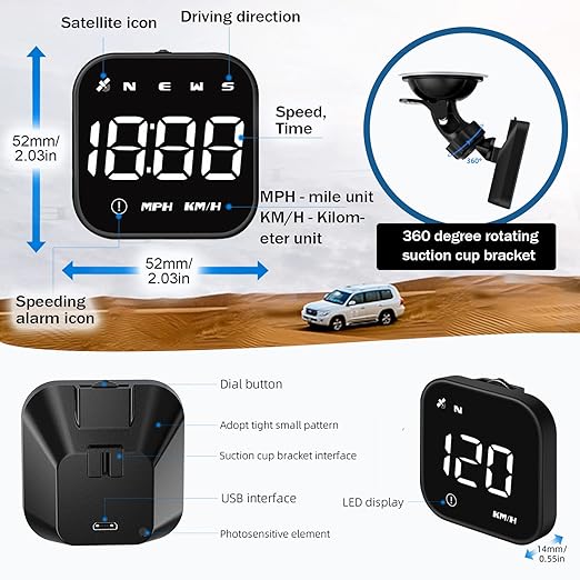 G4S Digital GPS Speedometer, Car HUD Heads Up Display with Digital Speed in MPH KPH, Overspeed Alarm, Driver Fatigue Reminder, Multifunction Speedometer Universal for All Vehicle, Fuel Cars