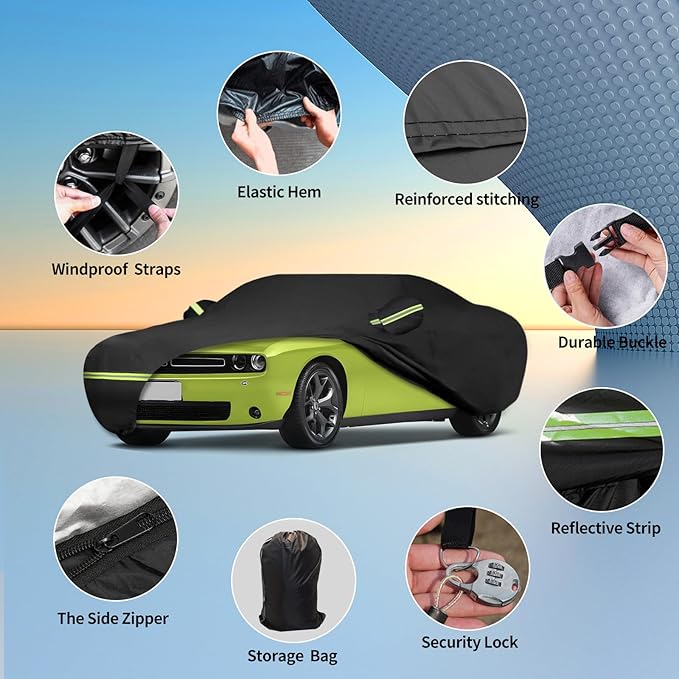Waterproof Car Covers for 2008-2025 Dodge Challenger(Black) Custom Heavy Duty Waterproof All Weather Protection Outdoor