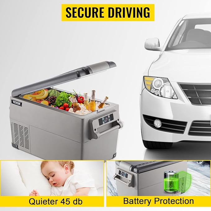 VEVOR CF35 Portable 37 Quart(35 Liter) 12 Volt App Control(-4℉~68℉), Car Refrigerator Dual Zone with 12/24v DC & 110-240v AC for Camping, Travel, Fishing, Outdoor or Home Use, Black+Gray