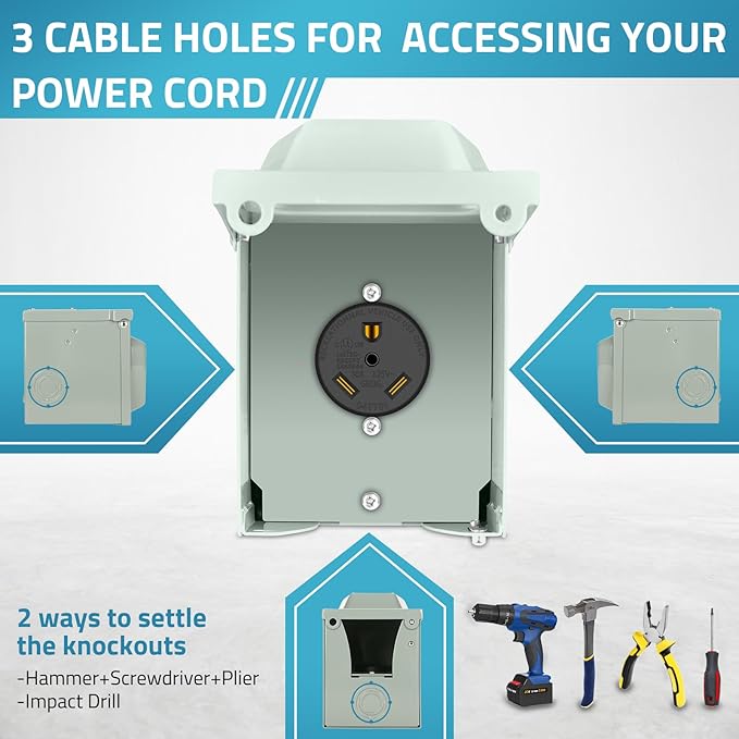 PAULINN 30 Amp RV Power Outlet Box, Nema TT-30R 125V RV Outdoor Panel Enclosed & Lockable for Outdoor Receptacle, Weatherproof, UL Listed, for RV Camper Travel Trailer Electric Car Generator